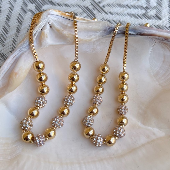 Pavé & Imitation Pearl Slider Bracelet 2 pcs - Picture 2 of 8